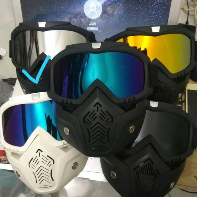 Goggle google mask masker Kacamata kaca Helm Retro Bogo modular shark  Krom gold blue hitam bening