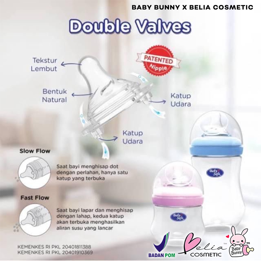 ❤ BELIA ❤ BABY SAFE Double Valves Nipple Slim Neck | Wide Neck | Dot Botol Susu | Milk Bottle 3-6 Bulan | 6+ Bulan | 9+ Bulan