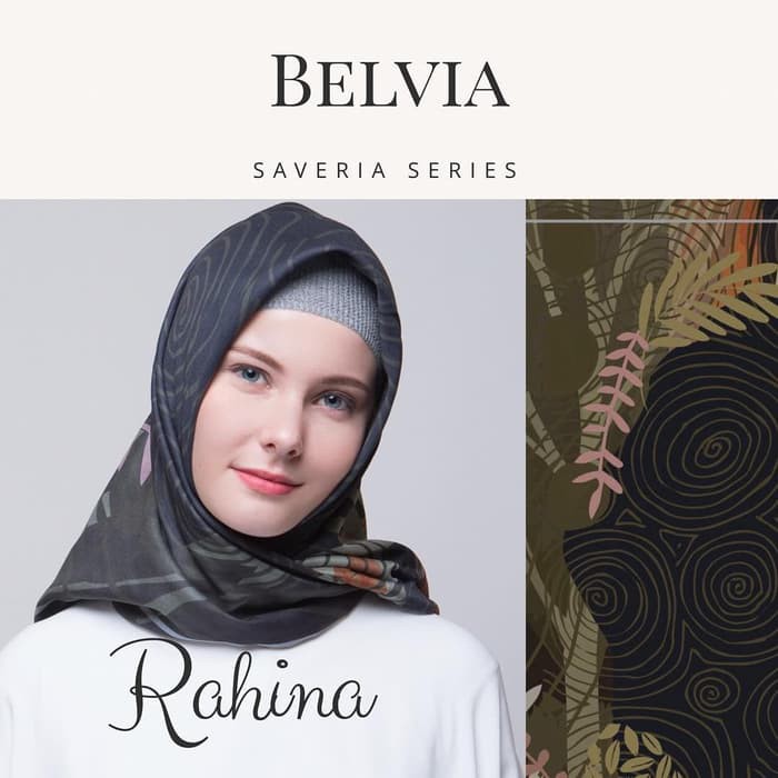 Hijab Voal Printed Scarf Belvia Kerudung Segi Empat Hitam Rahina