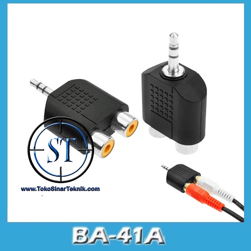 BA-41A Konektor Jack Converter Mini Stereo 3.5mm Male to 2 RCA Female Jack Y RCA Cabang Audio Handphone