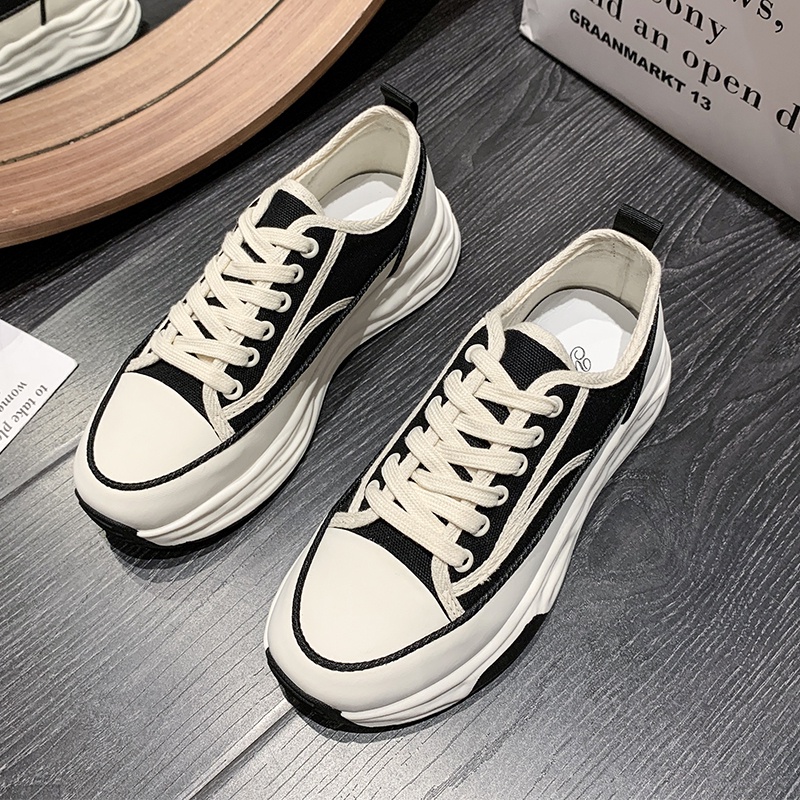 Sepatu Kets Sneakers Putih Wanita Perempuan Cewek Sekolah Korea Kasual Sepatu Olahraga Kanvas Checkerboard Sol Karet Tali Import Murah Casual Fashion White Beige Sport Shoes - Ukuran 35 36 37 38 39 40-7