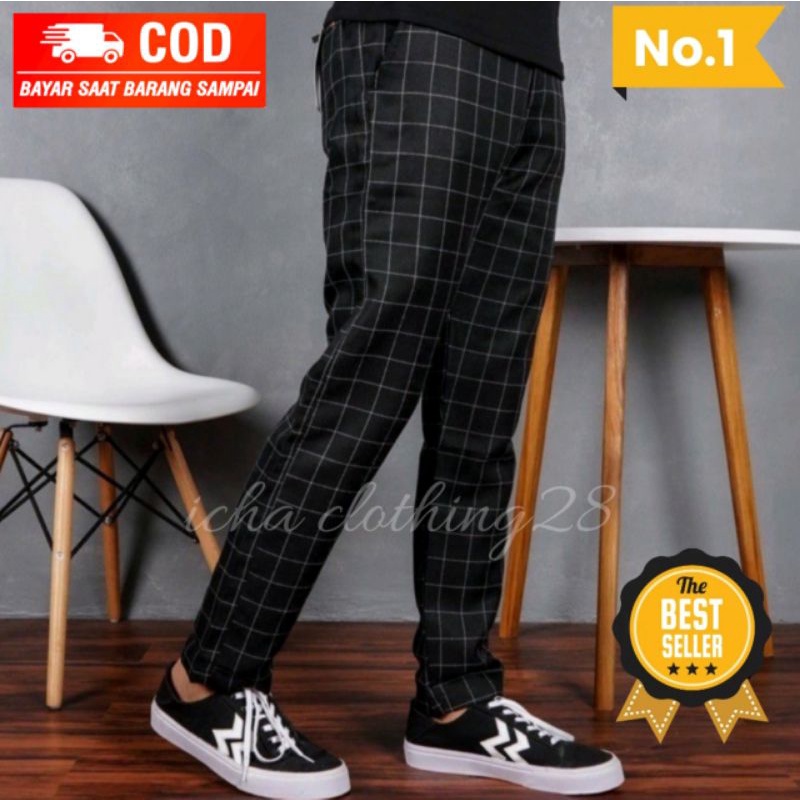 (harga promo) CELANA PANJANG CHINO TARTAN/KOTAK KOTAK 27-35 termurah