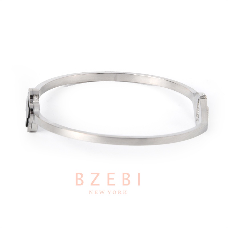 Bzebi Gelang Bangle Titanium Steel Lapis Emas 18k Hias Berlian Imitasi Gaya Korea 890b