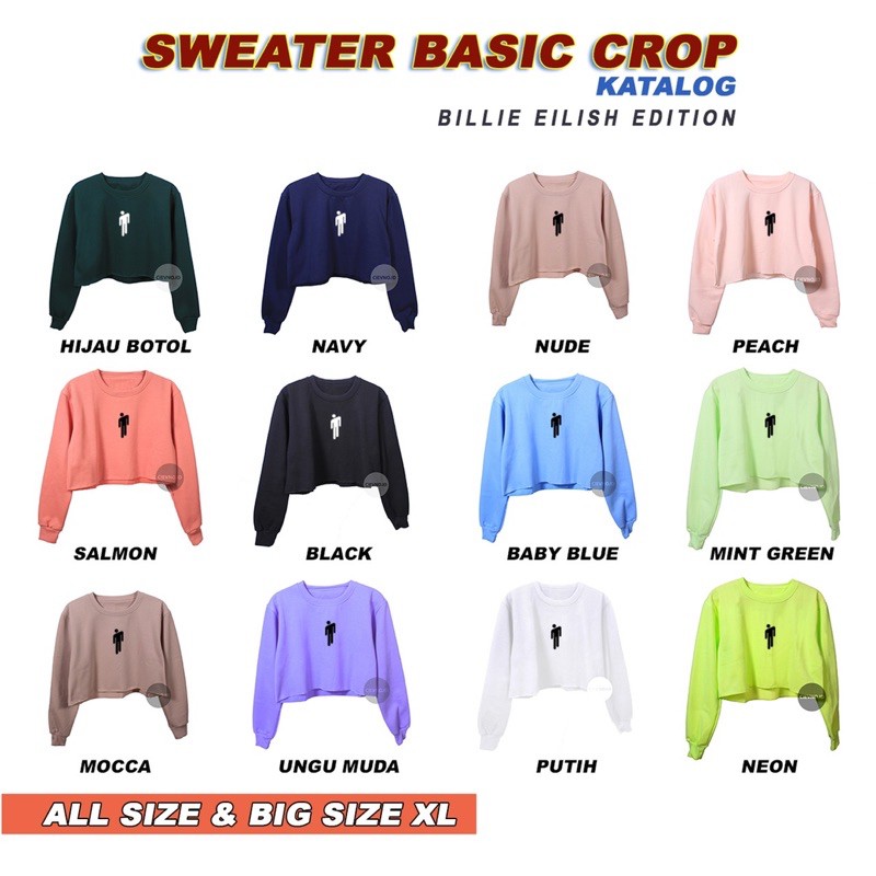 SWEATER CROP BILLIE EILISH ALL SIZE &amp; BIG SIZE XL