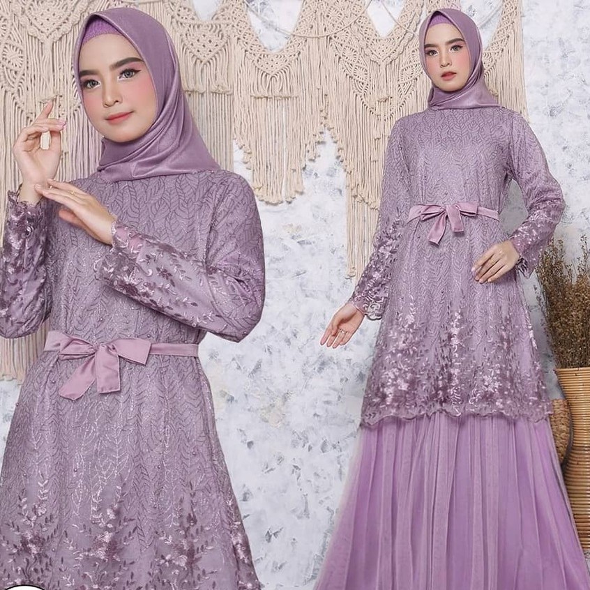 Gamis Safira Tulle M L XL XXL / Gamis Tulle Safira / Baju Pesta /  Baju Kondangan Brukat Terbaru
