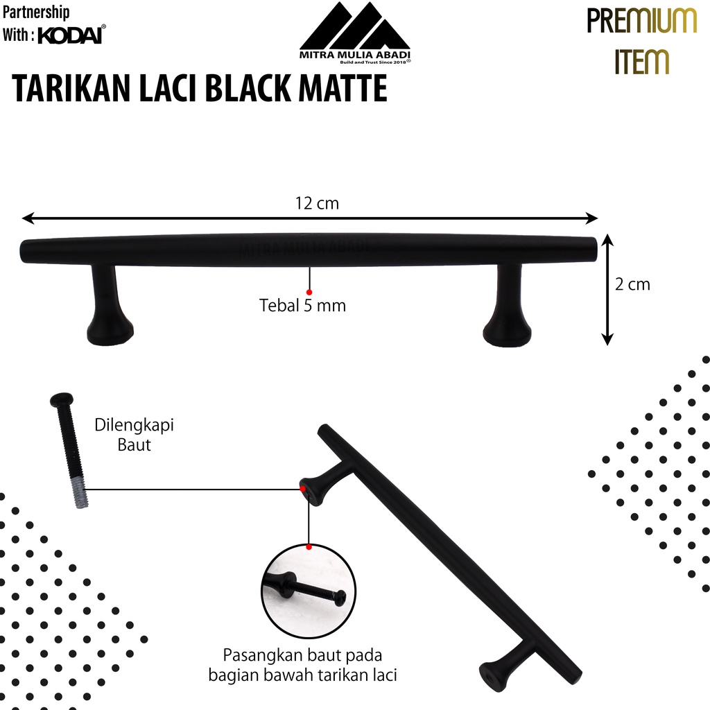 Tarikan Laci 5 Inch Black Matte | Drawer Pull | Merk TOP | T 187