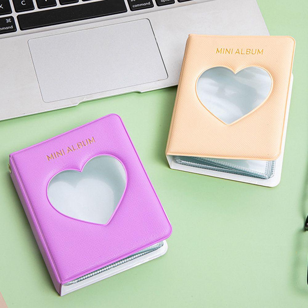 NEEDWAY Album Hati Berongga Mini DIY Stationary Heart shaped Square Photocard Holder Collect Book Card Binder Postcard Storage Photocard Album