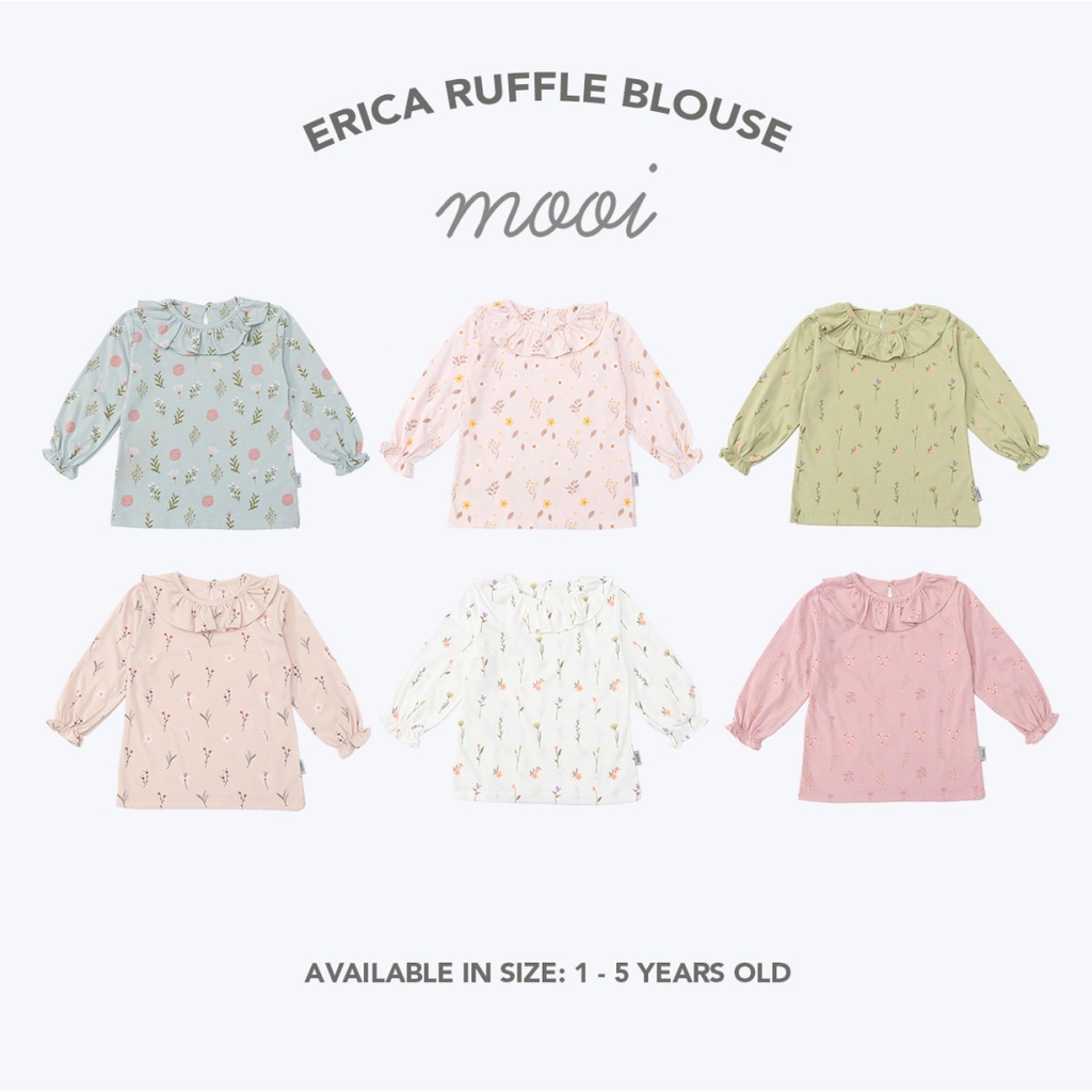 Mooi Erica Ruffle Blouse 1-10 Tahun Erica Long Top Ruffle Atasan Anak Perempuan Tangan Panjang