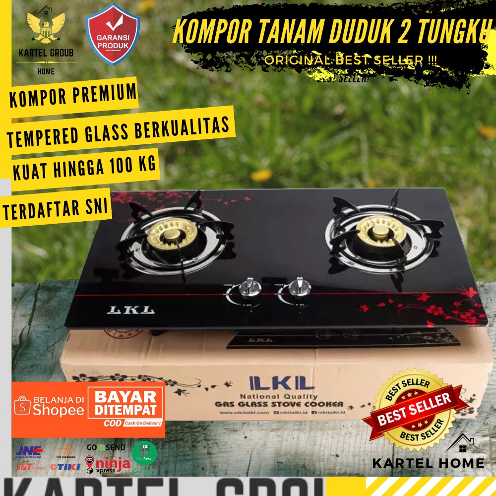 LKL Kompor Gas Kaca 2 Tungku Bisa Tanam / Duduk