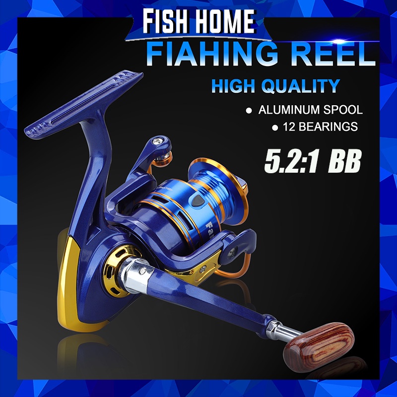 Spinning Fishing Reel Aluminium Spool Bahan Logam Spinning Reel 12 Ball Bearings 5.2:1 Rasio Roda Gigi Kanan Kiri Pegangan Inter-changeable Air Asin Gulungan Memancing Air Tawar Gear Tackle Luar Ruangan