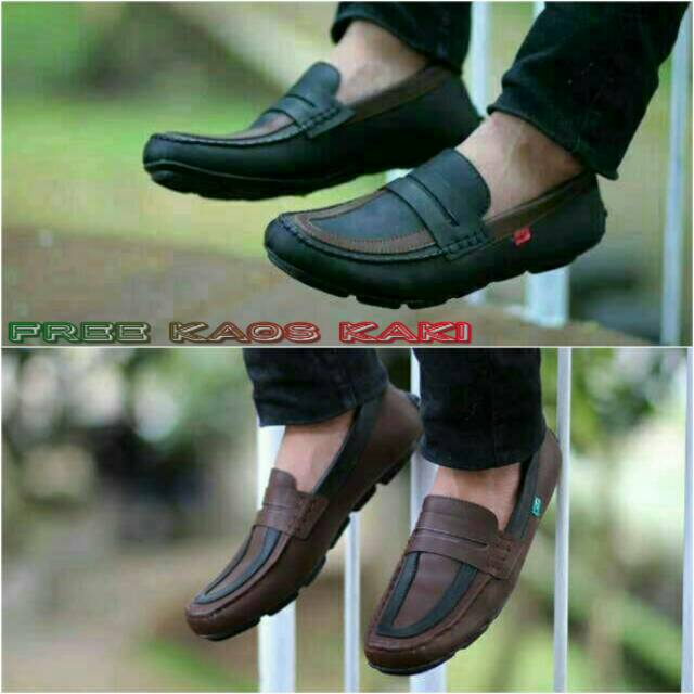 Promoo !!!! Sepatu slip on pria kickers casual slop formal kerja kantor kulit asli santai kuliah