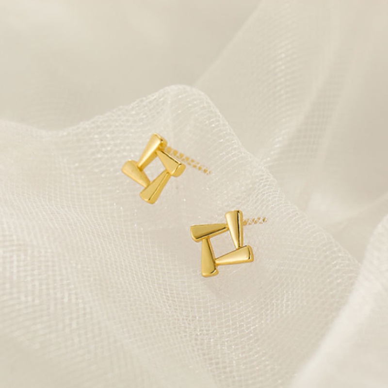 Papaozhu Chic s925 Perak Geometris Segitiga Square Stud Earrings Untuk Wanita Perempuan Korea Fashion Earring Perhiasan