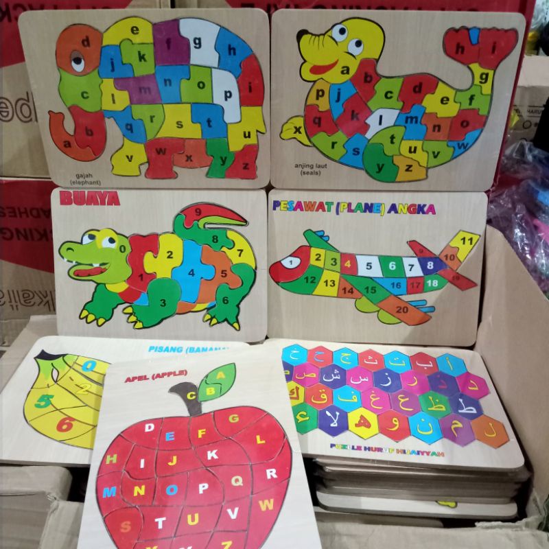 puzzle kayu / mainan anak edukasi bisa cod / puzzle angka / puzzle huruf Hijaiyah / puzzle binatang
