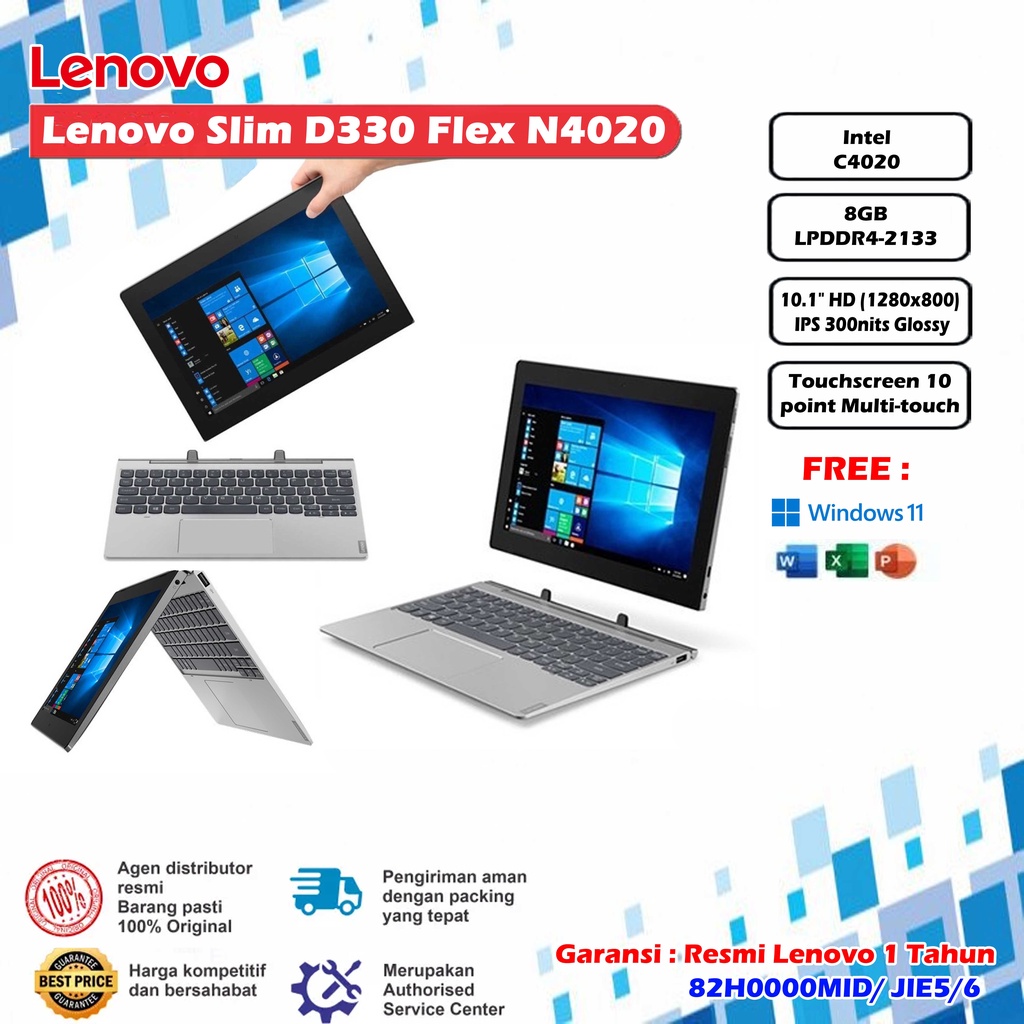 Lenovo Slim D330 Flex N4020 8GB 128GB eMMC W10Pro Touch