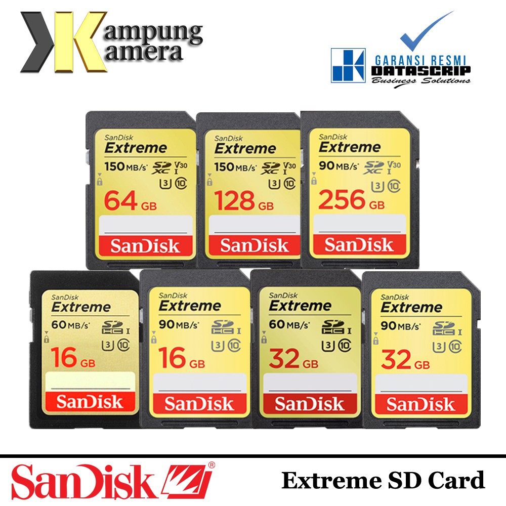 Sandisk Extreme SDCard / SD Card Memory 16 32 64 Gb Garansi Datascrip