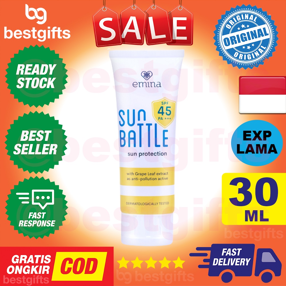 EMINA SUN BATTLE SPF 45 SUN PROTECTION SUNSCREEN BLOCK TAN GRAPE LEAF EXTRACT MELINDUNGI DARI SINAR UV 30 ML