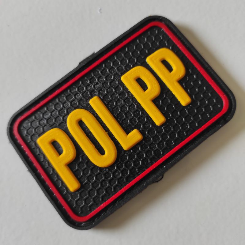 PATCH RUBBER TULISAN POL PP KOTAK LIS MERAH/TEMPELAN EMBLEM LOGO KARET VELCRO SATPOL PP