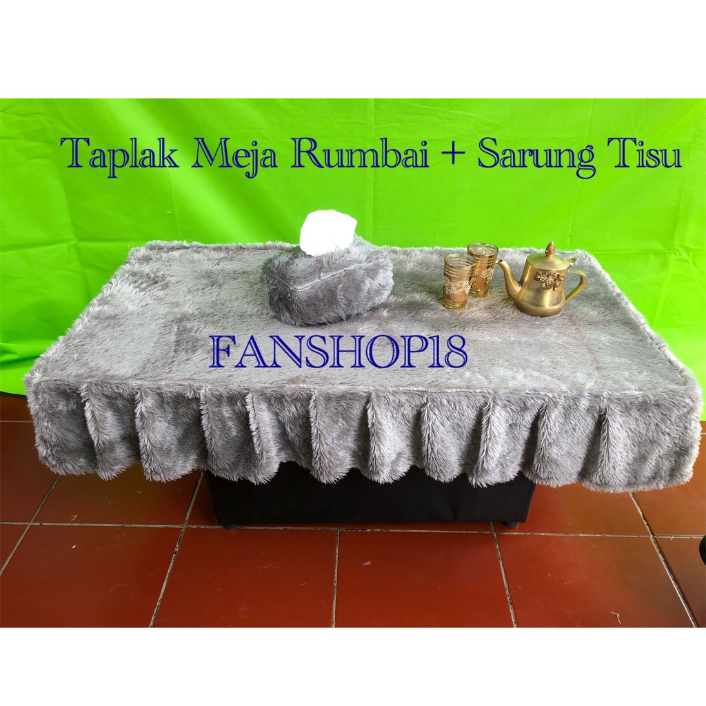 Satu Set Taplak rumbai Bulu Rasfur / Taplak Meja Ruang Tamu / Taplak Meja Bulu Rasfur Satu Set