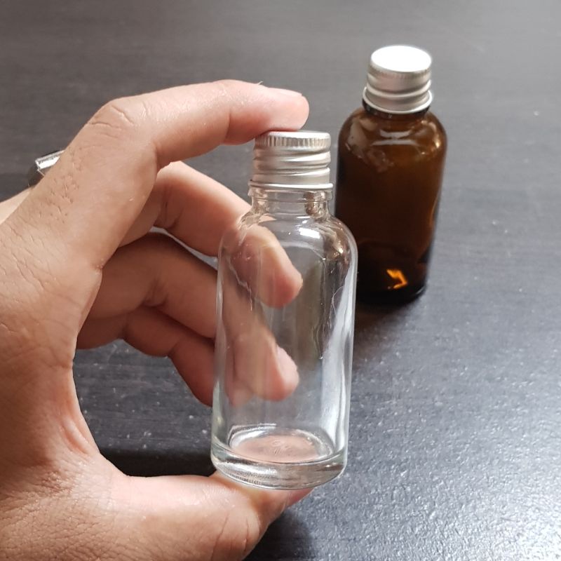 botol kaca 30ml tutup ulir  / botol kaca tutup ulir almunium