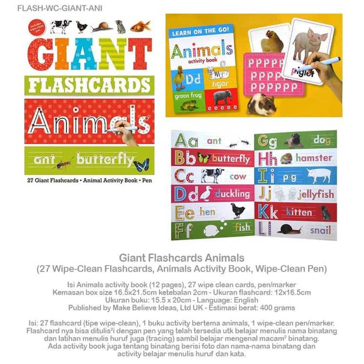 Hari Ini Giant Flashcards Animals 27 Wipe Clean Flashcards