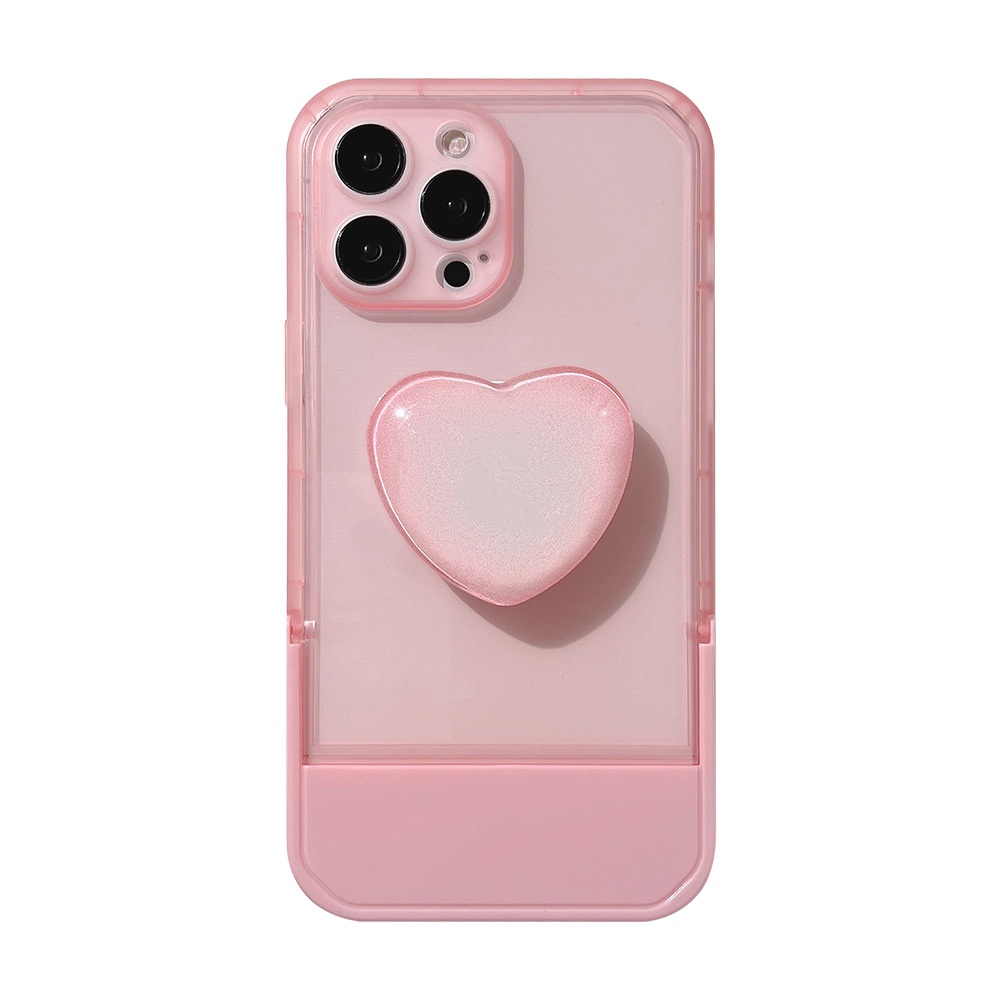 Case Pelindung Transparan Dengan Holder Hati Untuk Iphone 11 8 7 Plus SE2 XS XR 12 13 PRO MAX