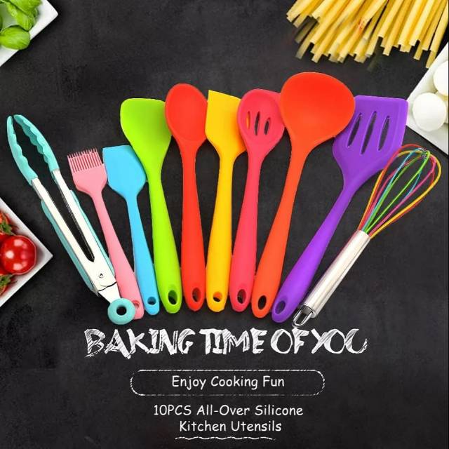 Silicone Utensil Set 10 pcs / peralatan masak sutil spatula silikon warna warni