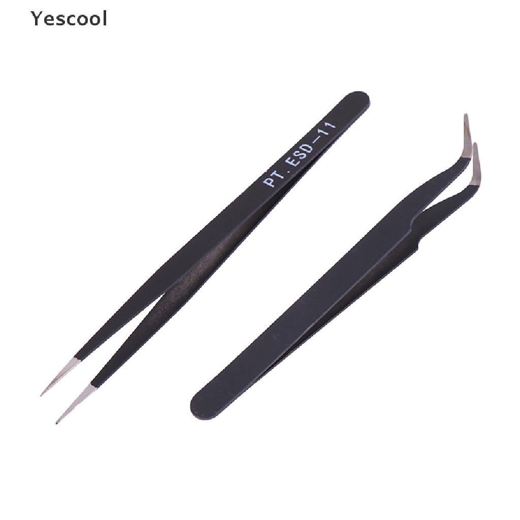 Yescool 6Pcs Pinset Lurus / Lengkung anti Statis Untuk Reparasi esd