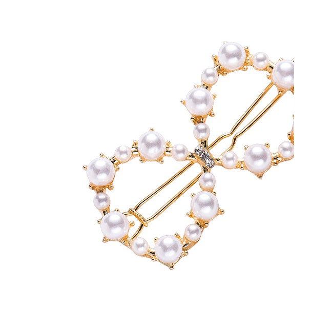 LRC Jepit Rambut Fashion Gold Geometric Pearl Hairpin F51591