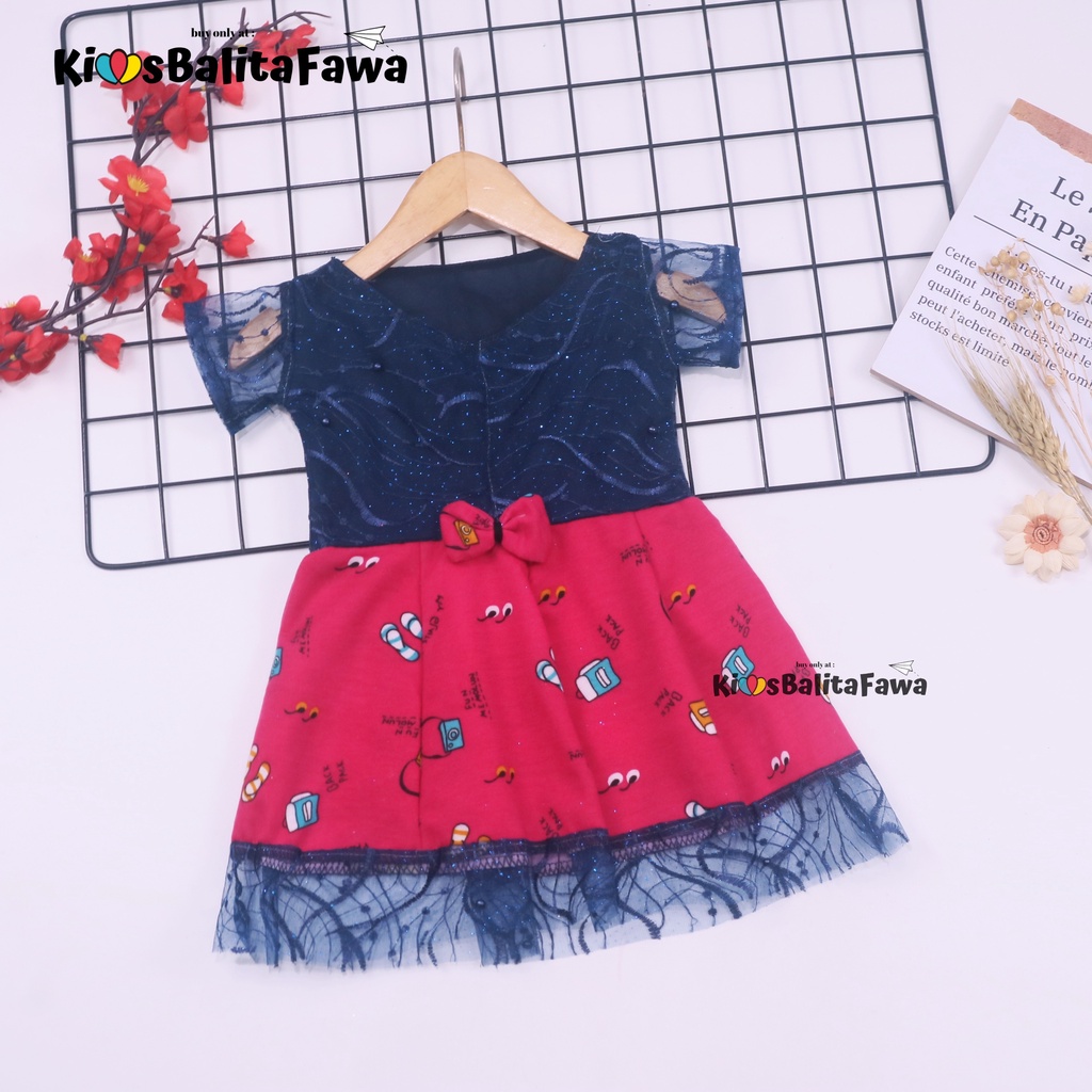 Dress Brukat Davina uk Bayi 3-12 Bulan / Dres Brokat Anak Perempuan Cewek Pakaian Model Baju Import