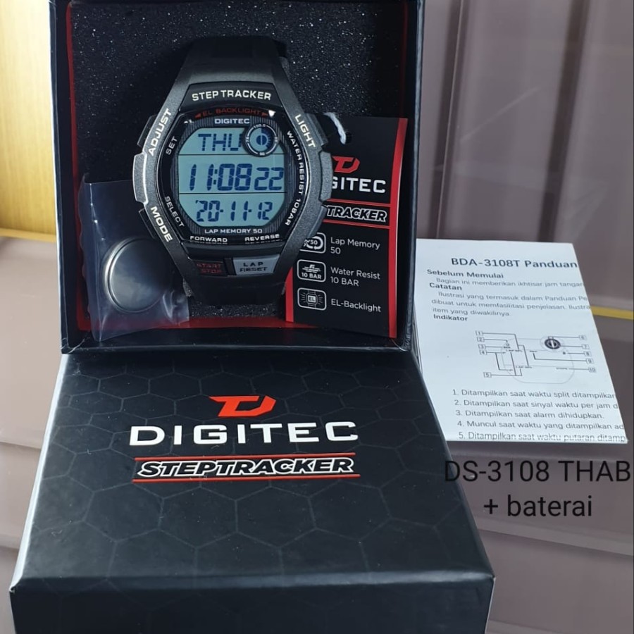 Jam tangan pria Digitec 3108 digital pria strap rubber free baterai cadangan original