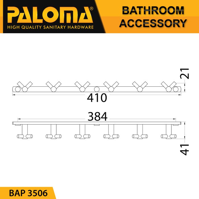 PALOMA BAP 3506 Kapstok Gantungan Baju Handuk Rak Hanger Mandi 12 Kait