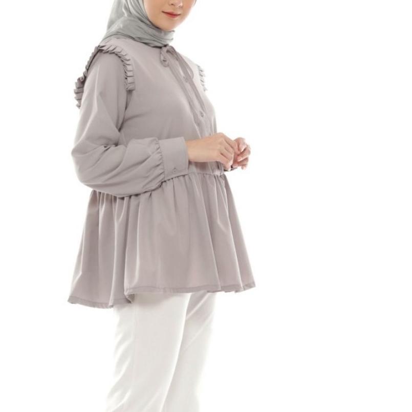 ➾ Pakaian Baju Muslim Atasan Blus Wanita Casia Blouse Abu Fashion Remaja Cewek Kekinian ℗