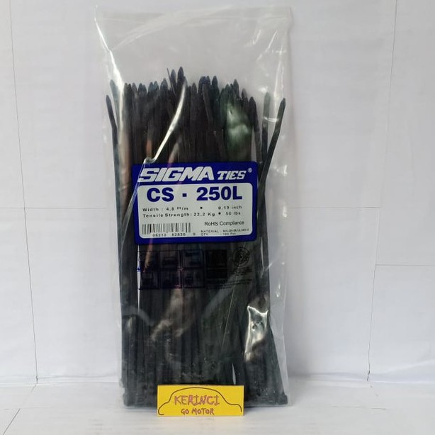 KABEL TIES SIGMA CS 250L LEBAR HITAM 25cm 1pcs - IKAT KABEL TIS INSULOK