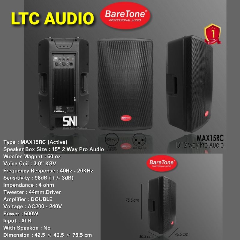 SPEAKER AKTIF BARETONE MAX 15 RC / BARETONE MAX 15RC 15 INC ORIGINAL