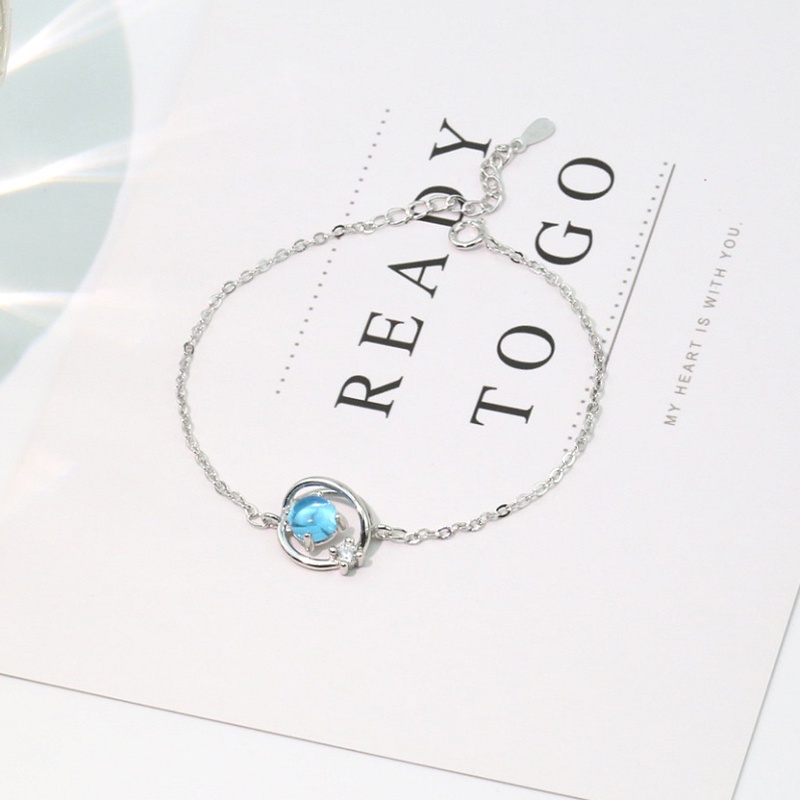 Gelang Persahabatan Warna Silver Desain Planet Biru Gaya Korea Untuk Wanita-3#