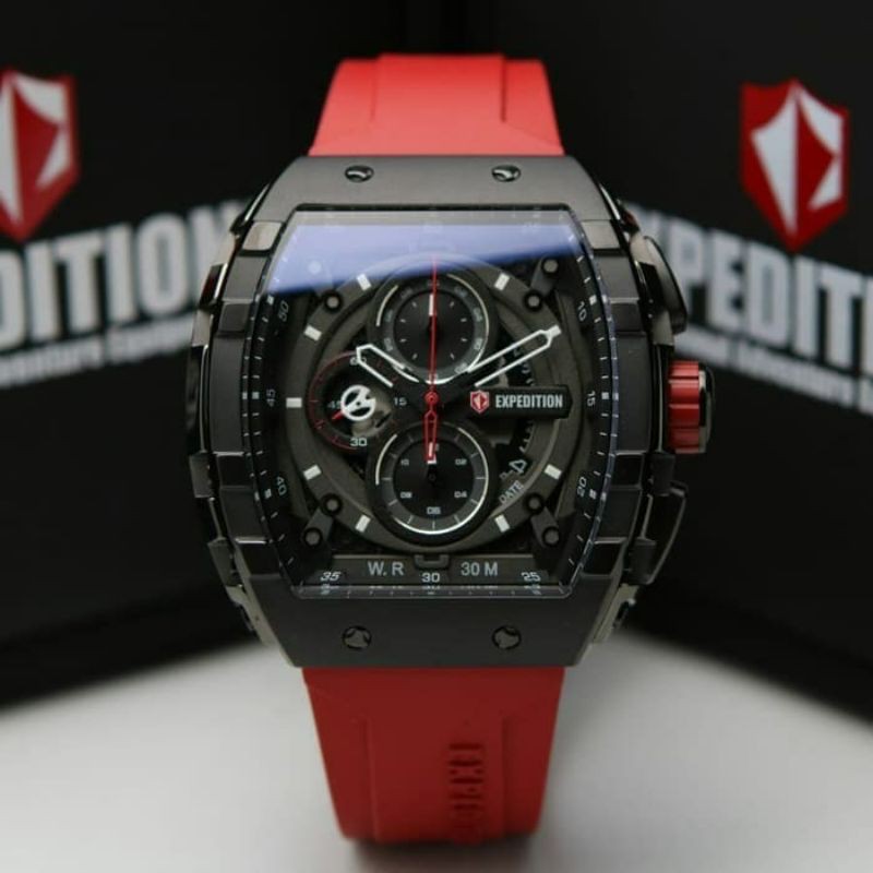 JAM TANGAN PRIA EXPEDITION EXP6782 6782 BLACK RED ORIGINAL GARANSI RESMI 1 TAHUN