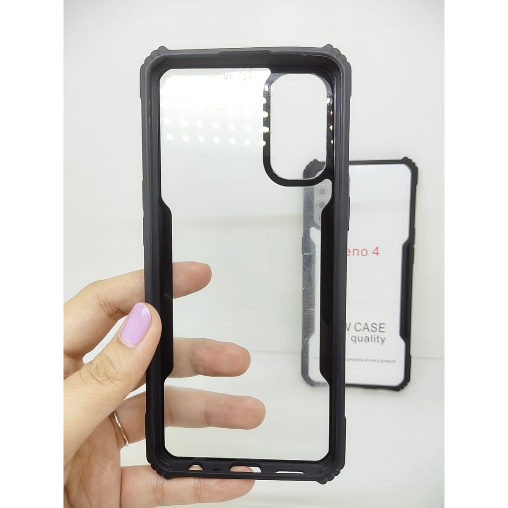 Anti Shocking Reno4 5G Indo 6.4 Inch Hardcase Mika List Hitam Fusion Acrylic Case