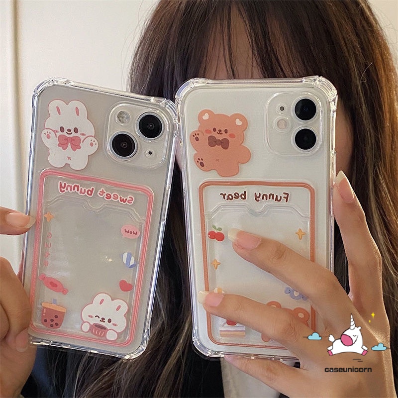 Casing Slot Dompet Anti Jatuh Realme C21Y C25 C35 C31 C30 C25s C25Y C20 C20A C11 C3 Realme 9i 10Pro 5 6i 5i 5s Kartun Beruang Lucu Sweet Bunny Card Holder Soft Cover Casing Shockproof