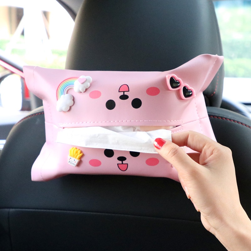 AKSESORIS INTERIOR MOBIL / Tissue Holder Tempat Tissue Kulit Sintetis Karakter Lucu Horisontal