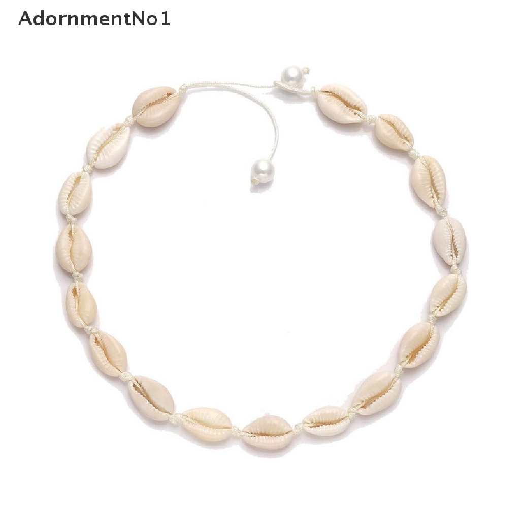 (AdornmentNo1) 4 Pcs / Set Kalung Choker + Anting Tusuk + Gelang Tangan + Mutiara + Kerang Laut Bohemian Untuk Wanita / Pantai