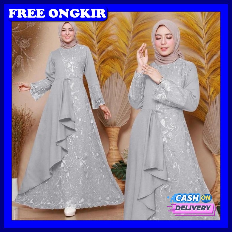 Jildan Bahan Moscrepe Mix Tile Dress Wanita Korean Style Dress Wanita Muslim Dress Wanita Terbaru 20