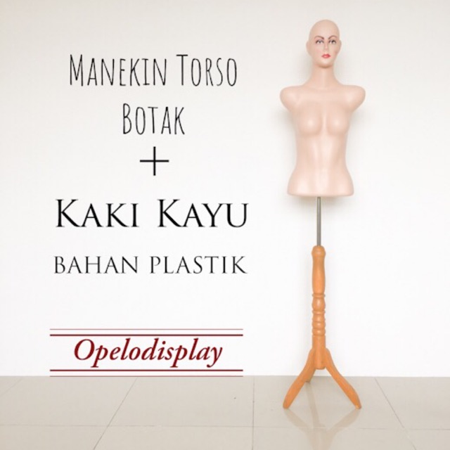 MANEKIN / PATUNG TORSO WANITA BOTAK + KAKI KAYU / BESI