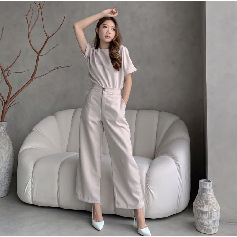 SARA 2 IN 1 SET KOREA - SETELAN WANITA KANTOR ( LONG PANTS ) SETELAN FORMAL KANTOR - PAKAIAN WANITA KANTORAN POLOS - HADIAH / KADO ULTAH CEWEK