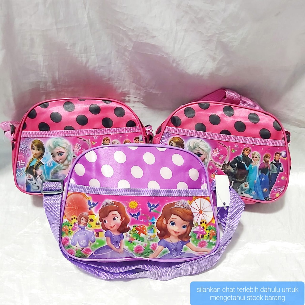 TAS SELEMPANG POLKADOT ANAK MOTIF KARAKTER KARTUN FROZEN CEWEK