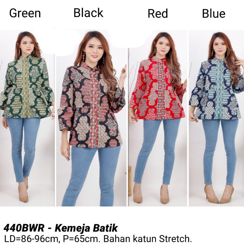 BLOUSE KEIKO BATIK MODERN,  ATASAN CEWEK 440  BAJU FASHION KERJA KANTOR TUNIK WANITA MURAH