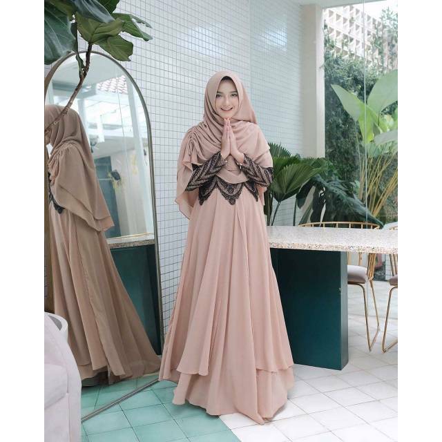 gamis syar'i asdf set hijab  ukuran super jumbo L XL XXL XXXL XXXXL ld 140 gamis modern
