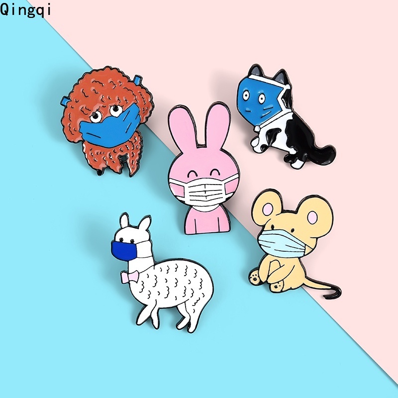 Bros Pin Enamel Desain Kartun Hewan Kucing Anjing Kelinci Tikus Alpaca Untuk Anak