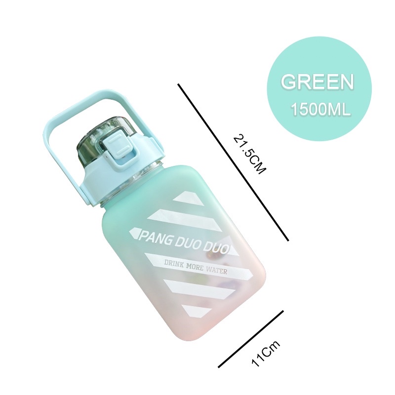 Botol Minum 2 Liter 2000ML 1300ML 1.3 Liter VIRAL/Botol Gradasi/Botol Lucu/ Botol Besar-Kotak Hijau 1500ml