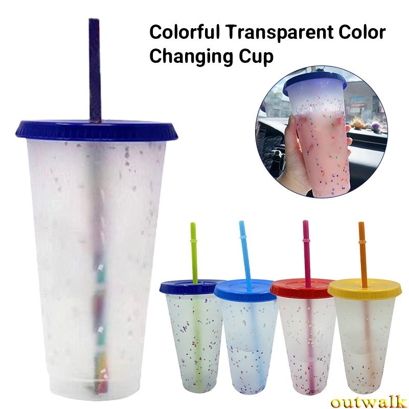 Color Changing Confetti Reusable Plastic Tumbler with Lid and Straw Cold Cup, 24 fl oz, Set of 1 or 5 OW