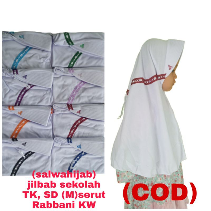Jilbab Sekolah Anak TK SD Serut Renda warna//Jilbab Anak
